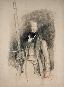 Jarlen av Morton som bærer statens sverd, 1824 (svart og rødt kritt med wc og kroppsfarge på gråaktig papir)