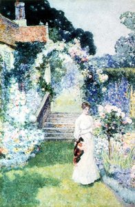 Pleie rosene i en Cheshire-hage (akvarell) av David Woodlock