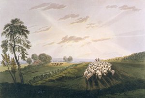 Afternoon, A View in Surrey, illustrasjon fra A Treatise on Landscape Painting and Effect in Water Colours, 1841 (håndfarget akvatint)