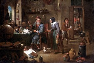 Alkymistens kontor (olje på lerret) av David the Elder Teniers