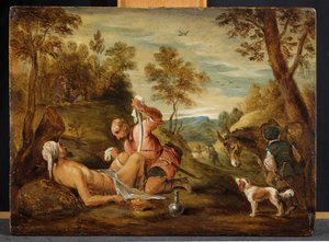 barmhjertige samaritan, The av David Teniers the Younger