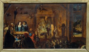 Sabbatsscene. Maleri av David II Teniers kalt The Young (1610-1690) Ec. Flam. av David Teniers the Younger