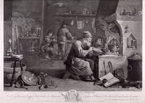 Laboratoriet til alkymisten (gravering) av David Teniers the Younger