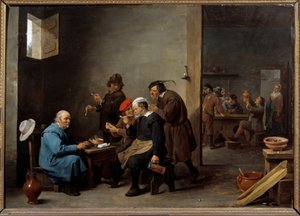 Mannen med den hvite hatten Gruppe menn som røyker pipe på et vertshus. Maleri av David Teniers II den unge (1610-1690) av David Teniers the Younger