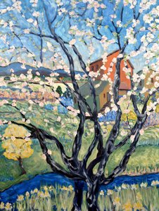 Utsikt over kirsebærblomster, 2020 (akryl på lerret)