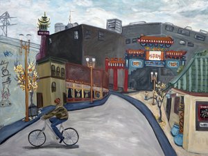 Chinatown Portland, 2018 (akryl på lerret) av Deborah Eve Alastra