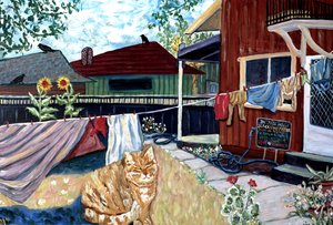 I dette huset, 2022 (akryl på lerret) av Deborah Eve Alastra
