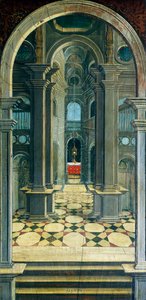 Perspektiv malt av Defendente Ferrari (1480 eller 1485-1540), på den bakre delen av koret fra 1500-tallet, Church of Saint Jerome, Biella. Italia