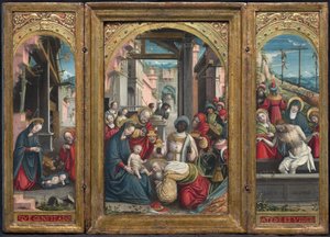 Triptyk med fødselen i sentrum, til høyre tilbedelsen av magiene, til venstre Kristi avsetning i graven, 1523