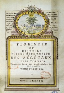 Frontispice av Florindie eller fysisk-økonomisk historie til plantene i Torride av Delahaye Delahaye