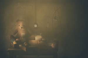 Nostalgisk stilleben med teddybjørn av Delphine Devos