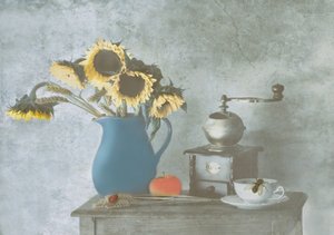 Rustikt stilleben med solsikker av Delphine Devos