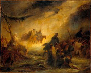 Russisk retrett-episode. Napoleonskrigen (1812). Maleri av Denis Auguste Raffet (1804-1860)