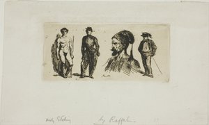 Ark med skisser av Denis Auguste Marie Raffet