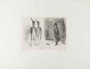 Ark med skisse (Grenadier of the Guard, Napoleon in a Bivouac) av Denis Auguste Marie Raffet