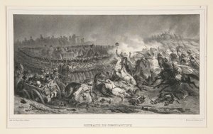 Det andre lette kavaleriet motstår arabernes angrep, fra et sett på seks, med tittelen Retraite de Constantine av Denis Auguste Marie Raffet