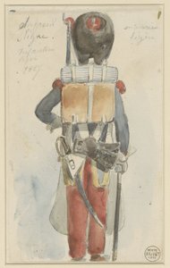 Uniformstudie Line sapper. Lett infanteri 1827 (tittel på objekt) av Denis Auguste Marie Raffet