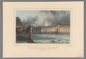 Vernielde brug, 1832 Utsikt over den ødelagte broen til Rescue Gate, den venstre gjeninntredenen av Bastion Pacioto og den venstre flanken av halvmånen (tittel på objektet) Tegninger laget av livet ved beleiringen av Citadel of Antwerpen av Raffet (serieti av Denis Auguste Marie Raffet