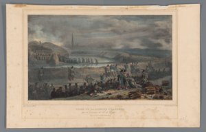 Verovering van de lunette St. Laurent, 1832 Ta av St. Laurent-rammen av Grenadiers of the 65th of Line (tittel på objekt) Tegninger laget fra naturen ved beleiringen av Citadellet i Antwerpen av Raffet (serietittel på objekt) av Denis Auguste Marie Raffet