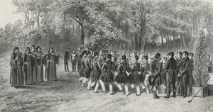 Wallachian Round, fremført av Tsiganes og danset av andre regimentmusikere hjemme hos Prince Ghika, Ghospodar, Wallachia, 1839 av Denis Auguste Marie Raffet
