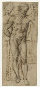 Studie av en naken mann (Hercules?) og to kvinners hoder