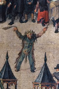 Erkehertuginne Isabellas triumf i Ommeganck i Brussel 31. mai 1615, detalj av en skikkelse i djeveldrakt, 1615 (detalj av 75629)