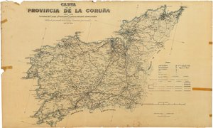 Kart over provinsen A Coruña med statlige og provinsielle veier og subsidierte nabolagsveier. Utgitt etter avtale med Hans Eksellense. Provinskommisjonen av Deputación da Coruña