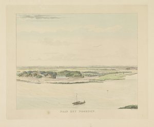Utsikt over Waal nord for Nijmegen Mot nord (tittel på objekt) Severdigheter rundt byen Nijmegen (serietittel) Geldersch panorama eller rund utsikt over livet tegnet på belvedere i Nymegen (serietittel)
