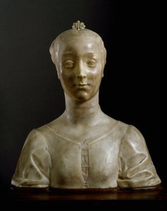 Byste av ung dame Marmorskulptur av Desiderio da Settignano (ca.1430-1464) Mål 146 cm Firenze, Bargello nasjonalmuseum