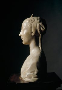 Byste av ung dame Marmorskulptur av Desiderio da Settignano (ca.1430-1464) Mål 146 cm Firenze, Bargello nasjonalmuseum