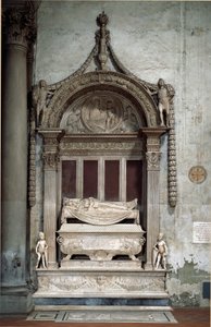 Graven til Carlo Marsuppini (1399-1453), kansleren i den florentinske republikken, laget av Desiderio da Settignano (ca. 1430-1464), ca. 1453. Firenze, Chiesa di Santa Croce