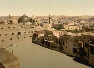 The Pool of Hezekiah, Jerusalem, Det hellige land, ca. 1890-c. 1900 (fotokromtrykk) av Detroit Photographic Co.