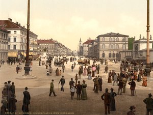 Gatescene, Odensplatz og Ludwigstrasse, München, Bayern, Tyskland, ca. 1900 av Detroit Publishing Co.