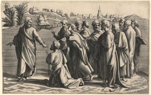 Kristus gjør St. Peter til Kirkens hoved av Diana Scultori after Raphael