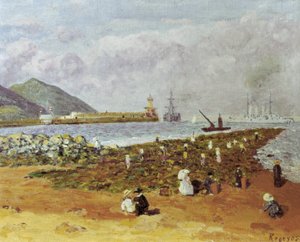 La escollera (Bryteren eller moloen). Maleri av Dario de Regoyos (1875-1913). Olje på lerret. Spansk impresjonisme. Monistrol-museet i Montserrat i Barcelona.