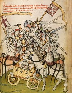 Kampscene under de katolske korstogene mot hussittene, tilhengere av Jan Hus (eller Jean Huss av Diebold (workshop) Lauber