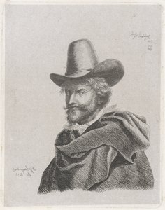 Portrett av Peter Paul Rubens med kappe og topphatt
