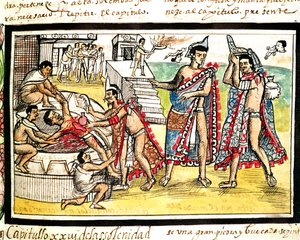 Fol.70v Human Sacrifice, fra 'Codex Duran' 1579 (vellum)