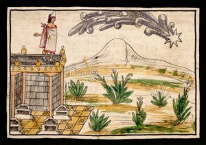 Montezuma observerer kometen, miniatyr fra History of the Indies av Diego Duran (1537-1588)