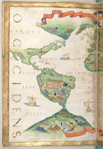 Amerika, detalj fra verdensatlas, 1565 (vellum)