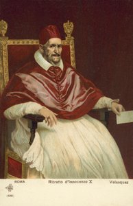 Portrett av pave Innocent X (farge litho) av Diego Rodriguez de Silva y (after) Velazquez