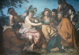 Triumph of Bacchus, aka drinkers, etter Diego Velazquez (tempera på papir limt til lerret) av Diego Rodriguez de Silva y (after) Velazquez