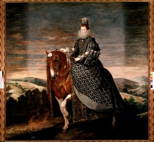 Ridesportrett av dronning Margarita av Østerrike (olje på lerret av Diego Velázquez