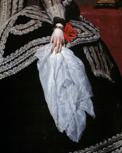 Hånd og skjerf Detalj av portrett av dronning Mary Anne (Marianne) av Østerrike (1634-1696), kona til Filip IV"" Maleri av Diego velasquez (1599-1660) 1600-tallet Madrid, Prado-museet av Diego Velázquez
