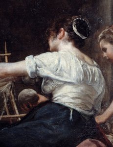 Spinnerne eller Arachne Detail-fabelen om en ryggarbeider. Maleri av Diego Rodriguez de Silva y Velasquez (1599-1660), ca. 1653. Søn 2,2x2,89 m Madrid, Pradomuseet av Diego Velázquez