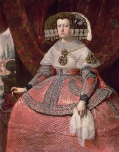 Dronning Maria Anna av Spania i rød kjole, 1655-60 av Diego Velázquez