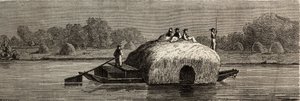Kutting, høsting og transport av fôr på bredden av Donau. Tegning av Lancelot, for å illustrere hans reise fra Paris til Bucuresti i 1860. Gravering i "" Le tour du monde", redigert av Edouard Charton av Dieudonne Auguste Lancelot