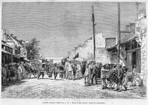 Fransk residens i Hanoi. Gravering av Lancelot, etter et fotografi, for å illustrere historien Trente mois au Tonkin i 1884, av Doctor Hocquard, i le tour du monde 1889, regissert av Edouard Charton (1807-1890), Hachette, Paris. av Dieudonne Auguste Lancelot