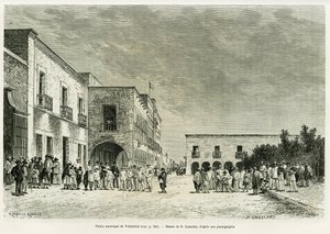 Valladolid kommunale palass. Gravering av Lancelot for å illustrere historien Ma last expedition au Yucatan, av Desire Charnay, i le tour du monde 1887, regissert av Edouard Charton (1807-1890), Hachette, Paris.