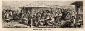 Den gående befolkningen i Tesmevar (eller Timisoara) i Romania. Gravering for å illustrere reisen fra Paris til Bucuresti, av Lancelot, tegner, i 1860, publisert i "Le tour du monde, nouveau journal des voyages", under ledelse av Edouard Charton